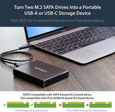 StarTech.com SSD Festplattengehäuse für zwei M.2 Festplatten - USB 3.1 Type C - USB C Kabel - USB 3.