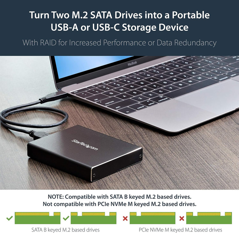 StarTech.com SSD Festplattengehäuse für zwei M.2 Festplatten - USB 3.1 Type C - USB C Kabel - USB 3.