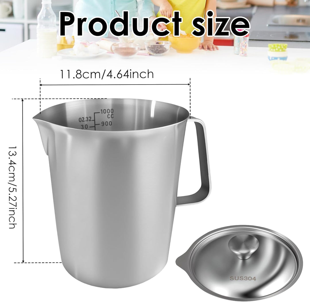 1000ml Milchkännchen mit Feiner Graduierung Deckel Messbecher Edelstahl Milk Pitcher Milchkanne Edel