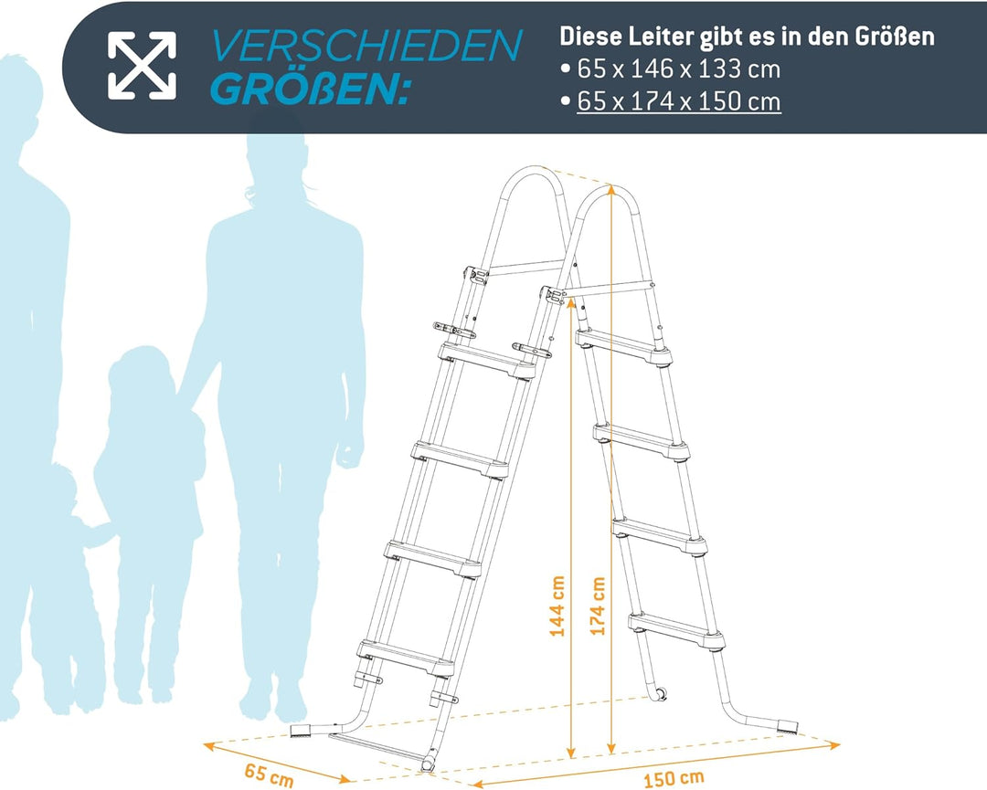 Summer Waves pulverbeschichterter Stahl Poolleiter für Pools bis 132cm - Robust & rutschfest - Einfa