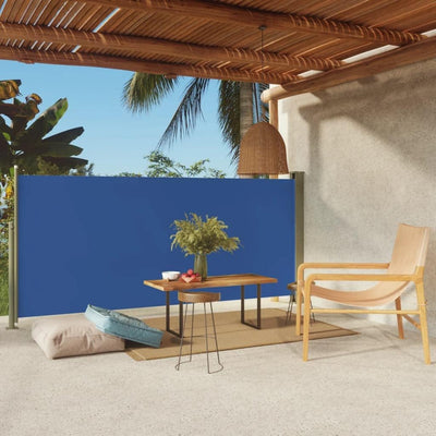 140x300 cm Seitenmarkise Ausziehbar Blau Terrassen-Sichtschutz Balkon Seitenwand Stilvolle Seitenmar