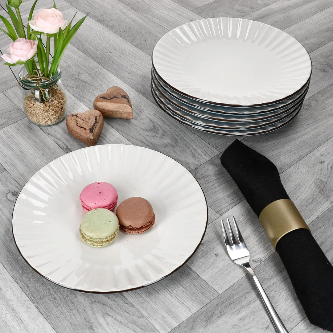 MÄSER OSITA Hellblau-Weiss 6er Set Kuchenteller I blau &amp; cremefarbene Steingut-Frühstücksteller für
