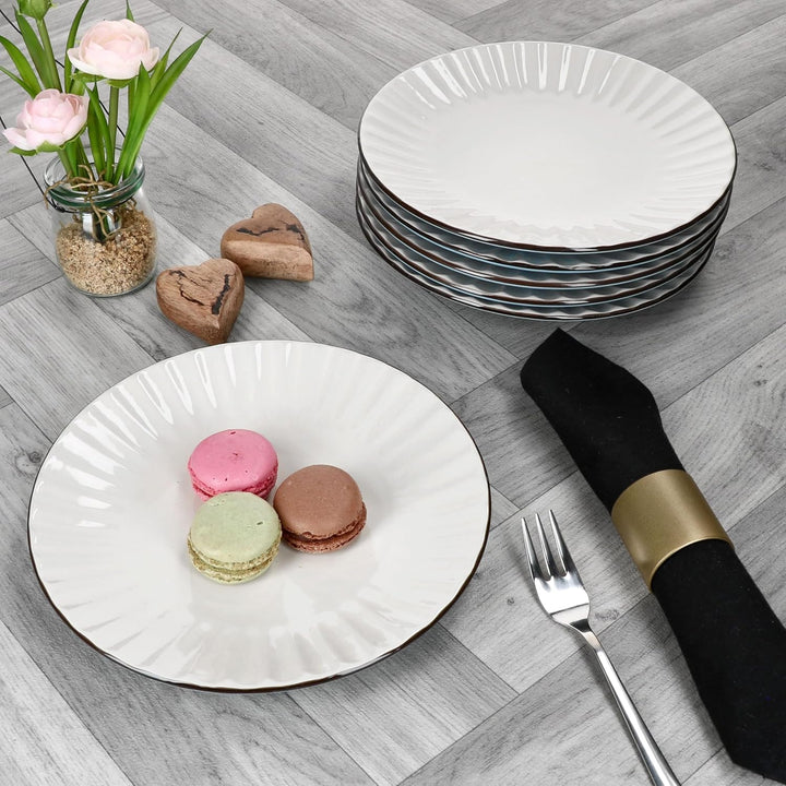 MÄSER OSITA Hellblau-Weiss 6er Set Kuchenteller I blau &amp; cremefarbene Steingut-Frühstücksteller für