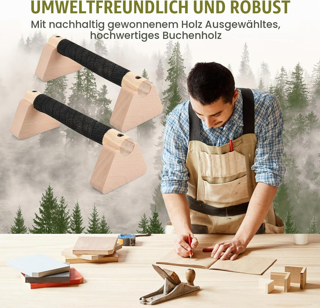 2 Pcs Liegestützgriffe 25cm, Parallettes Calisthenics Equipment, Handstand Griffe aus Holz, mit Anti