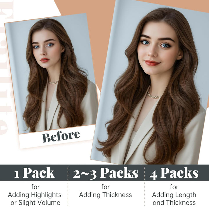 Elailite Echthaar Extensions Tape in 20 Stück Kleberband #2A Leberbraun, 40cm Haarverlängerungen Uns