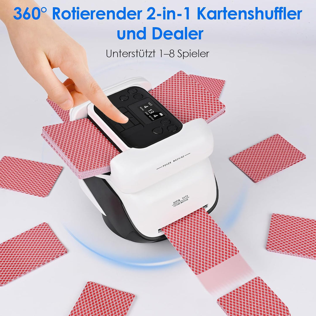 2 in 1 Automatischer Kartenmischer und Austeiler, 360° Kartenmischmaschine und Austeiler, für 2-8 Sp
