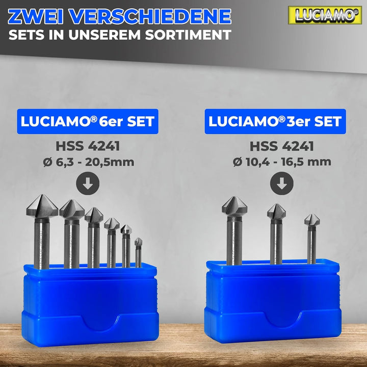 LUCIAMO 6 Stück 90° Profi Senker Set HSS 4241 - für Holz, NE-Metall und Kunststoff - ein Muss für je