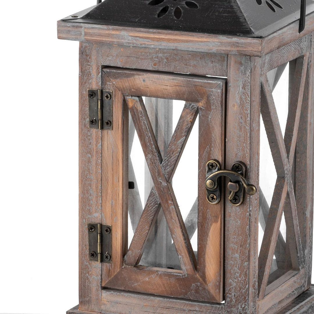Romadedi Laterne Holz Dunkelbraun, 28 cm mit Metall und Glas | Rustikale Holzlaterne für Kerzen, für