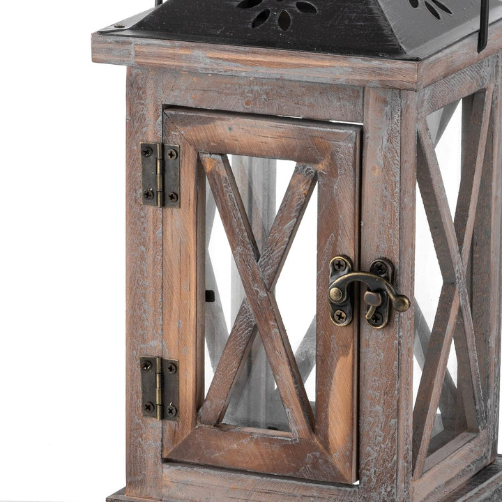 Romadedi Laterne Holz Dunkelbraun, 28 cm mit Metall und Glas | Rustikale Holzlaterne für Kerzen, für