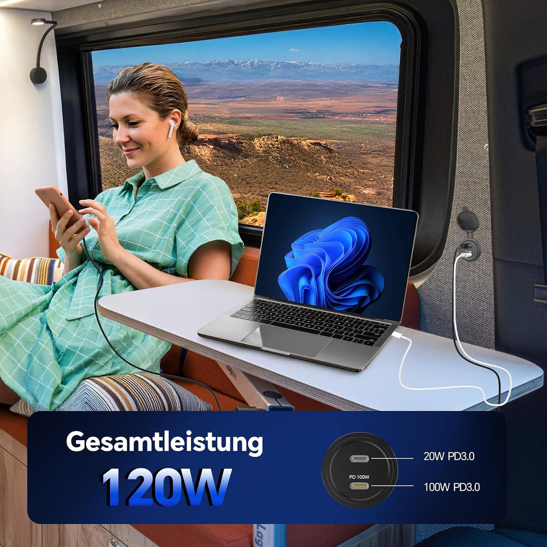 acegoo 12V USB C Steckdose 100W PD &amp; 20W PD, Wohnmobil Auto USB Dose Buchse 12 Volt KFZ Wasserdicht
