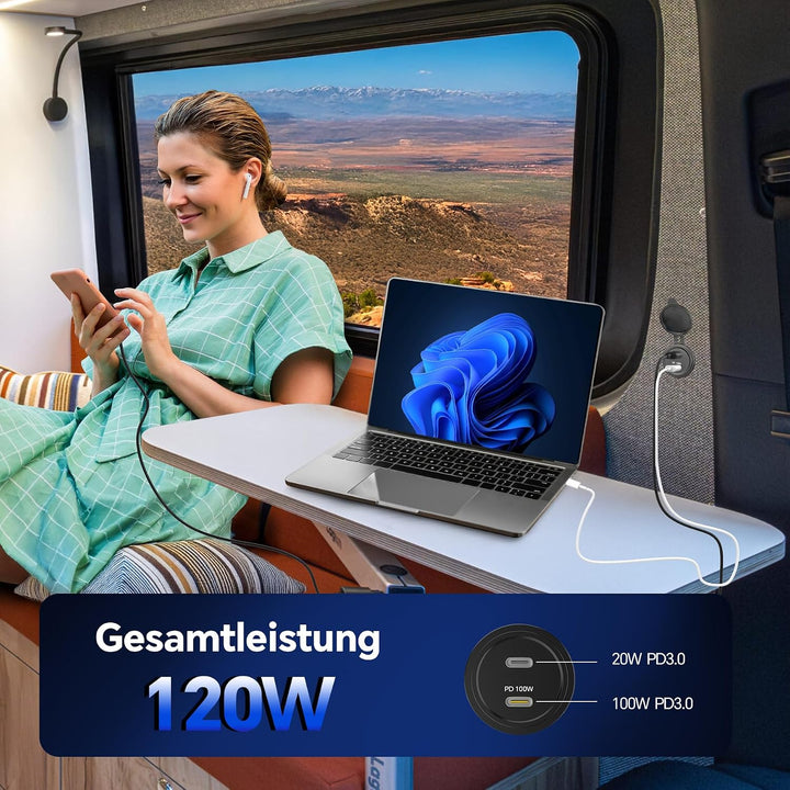 acegoo 12V USB C Steckdose 100W PD &amp; 20W PD, Wohnmobil Auto USB Dose Buchse 12 Volt KFZ Wasserdicht