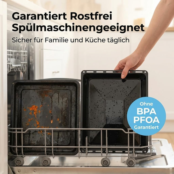 ICQN Fettpfanne 445 x 375 mm 25 und 50 mm, 2er Emailliert Backbleche Set, Passend für Whirlpool, Ign