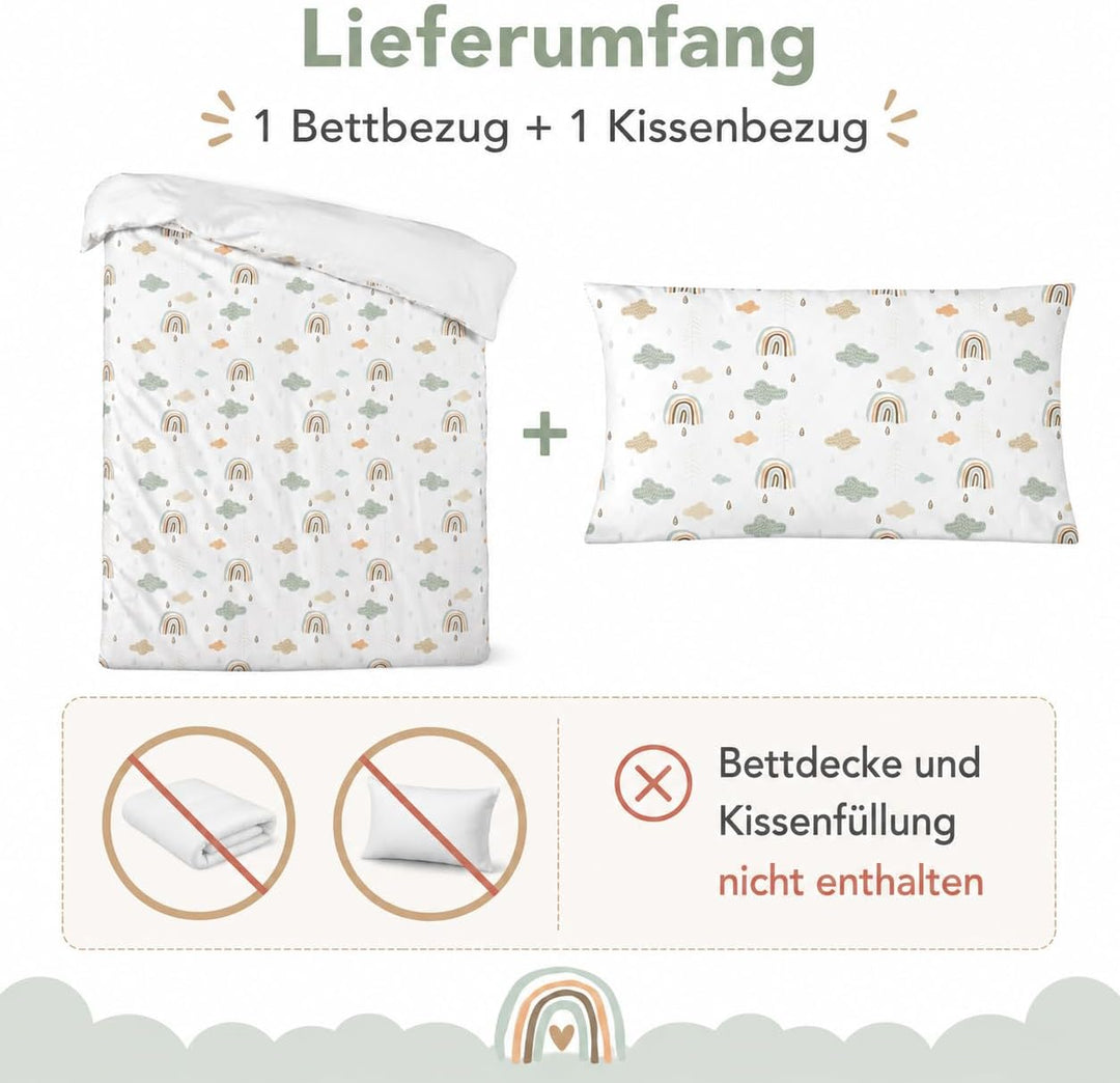 Wendbare Babybettwäsche-Sets (60 x 120 cm), 100 % Baumwolle, bestehend aus Bettbezug und Kissenbezug