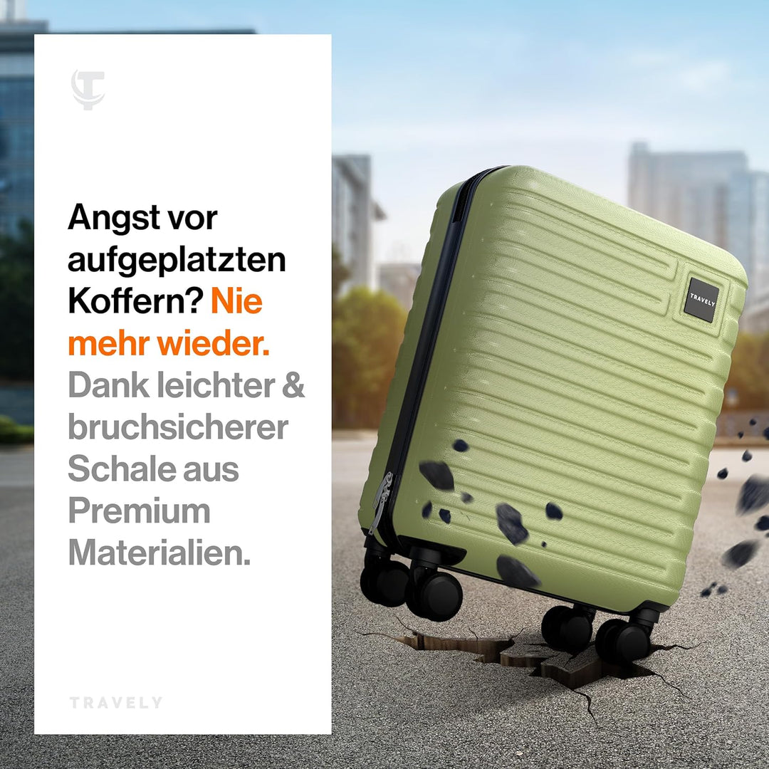 Travely Premium Handgepäck Koffer 55x40x20cm - passend für Ryanair, Lufthansa, Eurowings und co. I 3