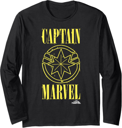 Captain Marvel Yellow Paint Drip Logo Langarmshirt