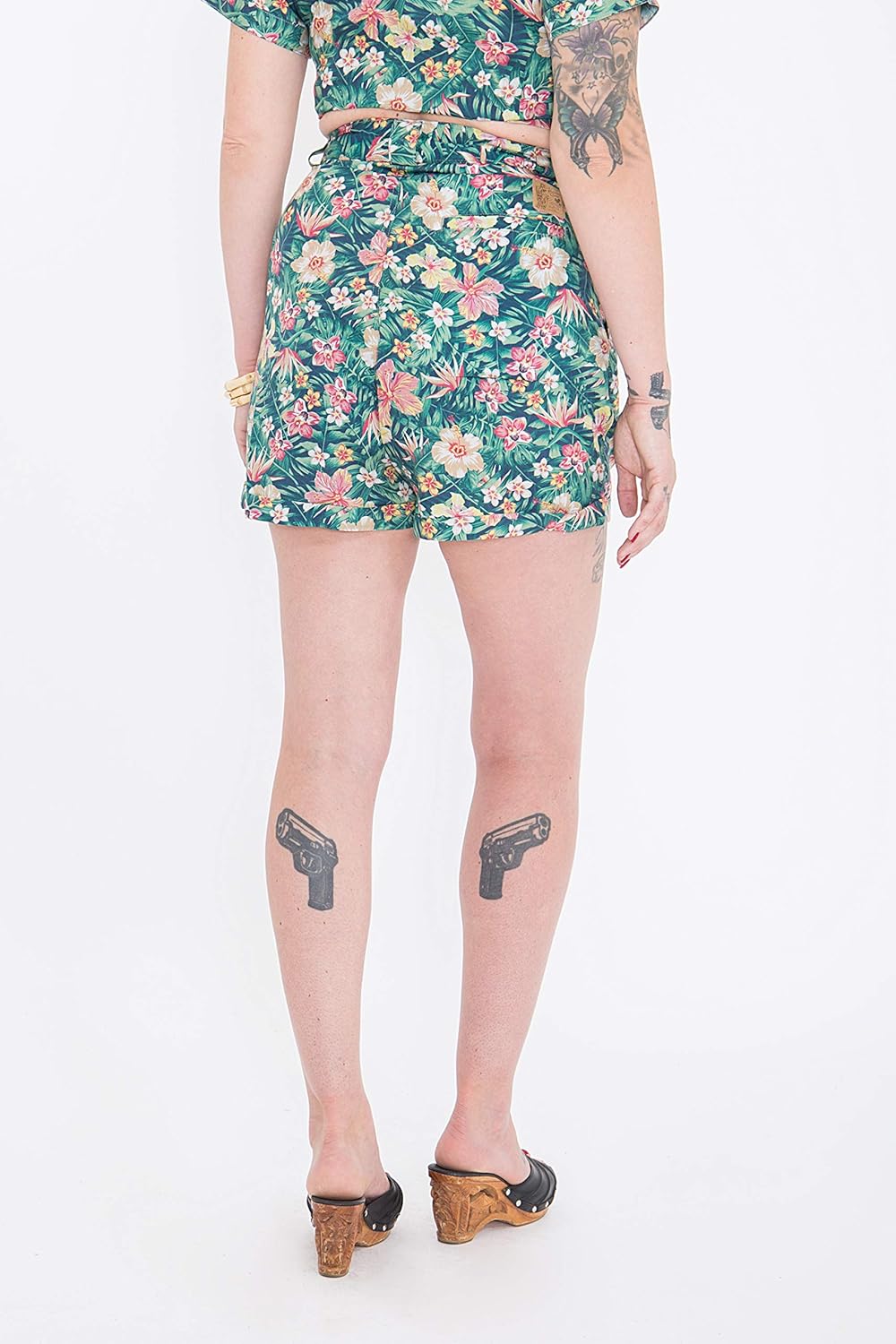 Queen Kerosin Damen Shorts Mit Tropischem Muster Aufschlag Shorts Tailliert Gemustert XS Slim Grün,