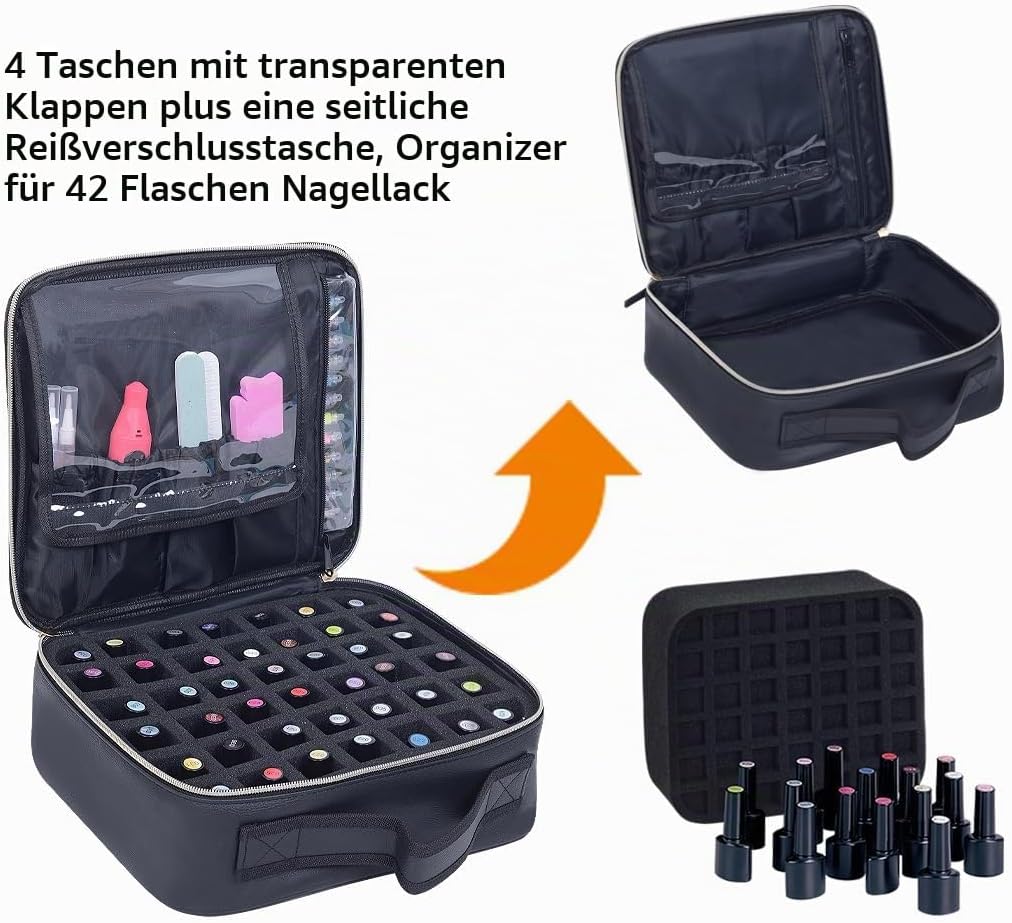 Nagellack Aufbewahrung Organizer PU Leder Tragbare Nagellack Tasche Speichern 42 Flaschen (15 ml/0,5