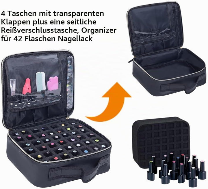 Nagellack Aufbewahrung Organizer PU Leder Tragbare Nagellack Tasche Speichern 42 Flaschen (15 ml/0,5