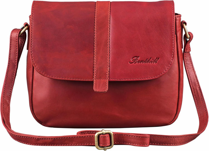Benthill Damen Tasche aus Echt-Leder - Handtasche aus Rindsleder - Schultertasche mit Reissverschlus