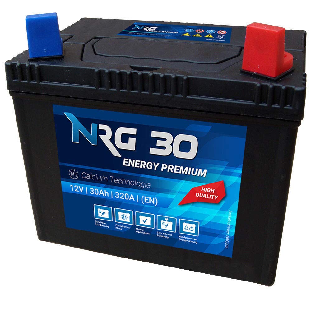 NRG Premium 30Ah 12V Rasentraktor Aufsitzmäher Rasenmäher Batterie +Plus Pol rechts