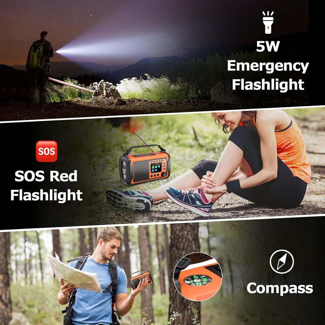 27000mAh DAB/DAB+ Notfallradio mit Kurbel, Solar & USB Laden, Bluetooth 5.3, Powerbank-Funktion, SOS