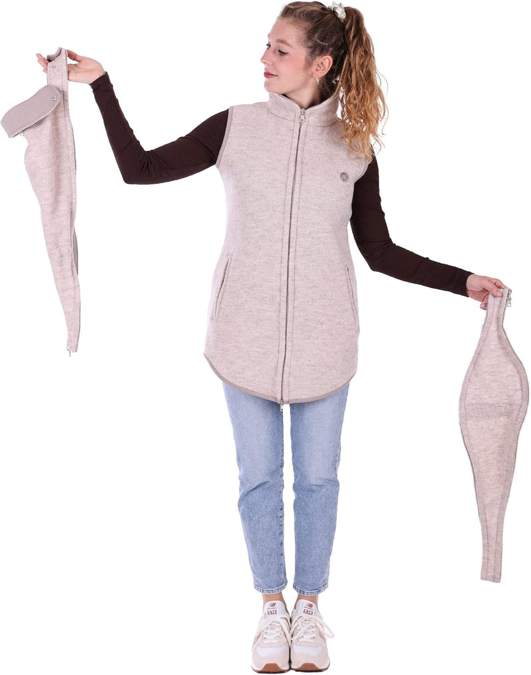 Viva la Mama - Trageweste aus Wollwalk Umstandsweste Wollweste zum Babytragen - PEVE M ecru, M ecru