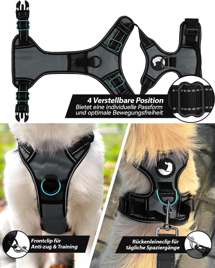 Joytale Anti-Zug Hundegeschirr für grosse Hunde, Grau, L | Perfekter Sitz, gepolstert &amp; reflektieren