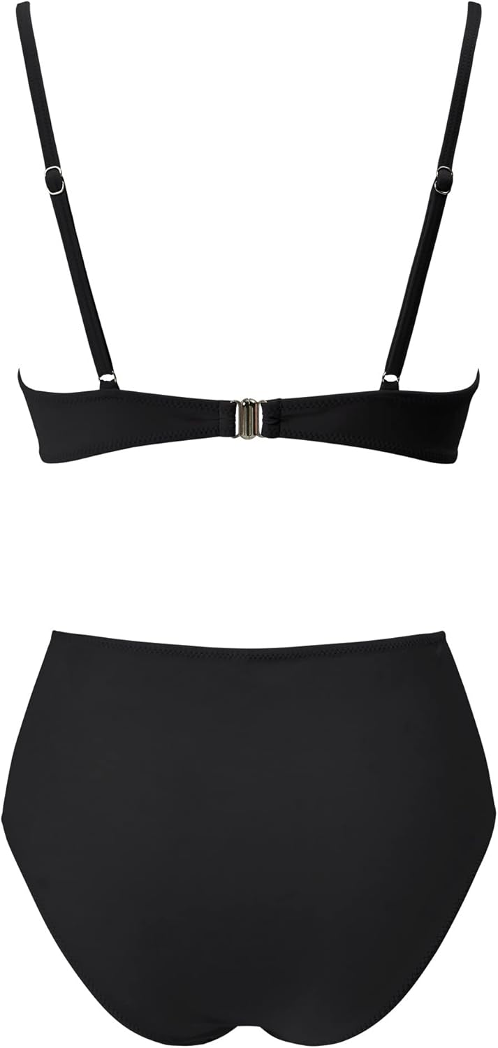 RXRXCOCO Damen Wickel Push Up Bikini Oberteil Bauchweg High Waist Bikini Set Bademode XL Schwarz, XL