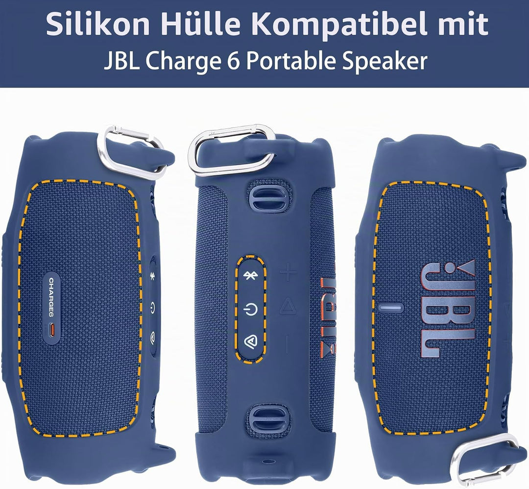 Khanka für JBL Charge 6 Silikon-Schutzhülle mit abnehmbarem Schultergurt &amp; Utility-Haken, Flexible w