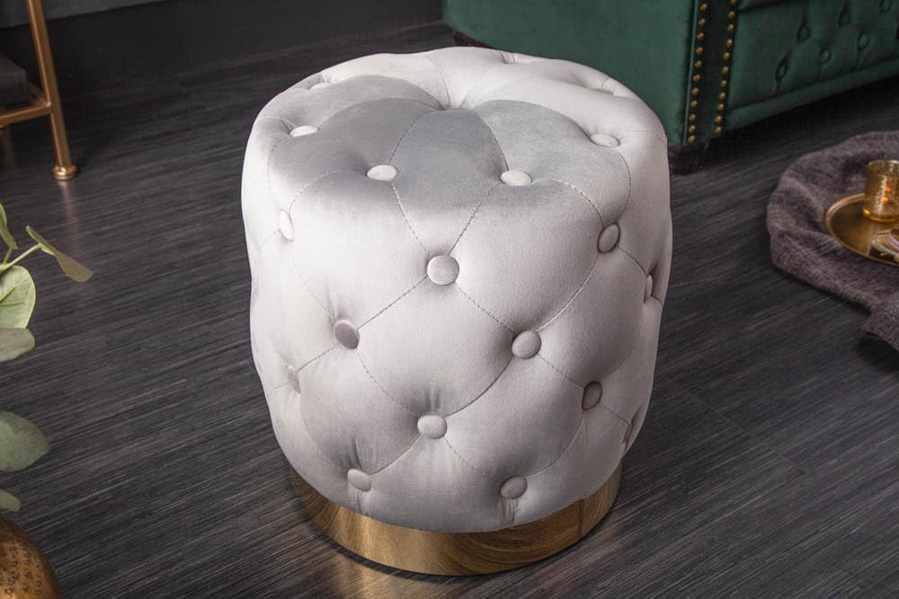 Riess Ambiente Eleganter Hocker MODERN BAROCK 37cm edel-grau Gold Samt Sitzhocker Samthocker, Grau G
