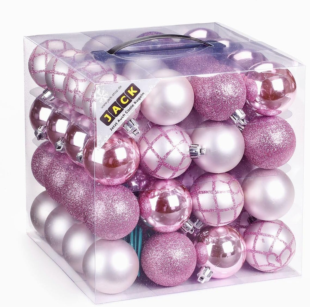 64x Kunststoff Christbaumkugeln Ø 6cm Kugel Box Glanz Glitzer Matt Dekor Inge inkl. Aufhänger, Farbe