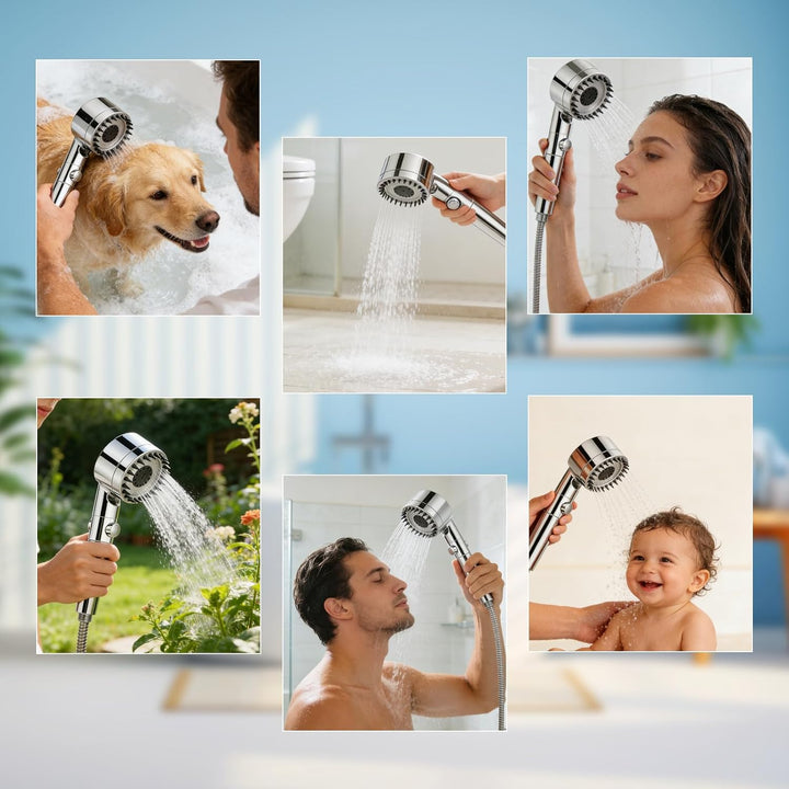 Duschkopf mit Filter, Hochdruck Handbrause mit 2 M Schlauch, Brausekopf Dusche, 4 Strahlarten, Dusch