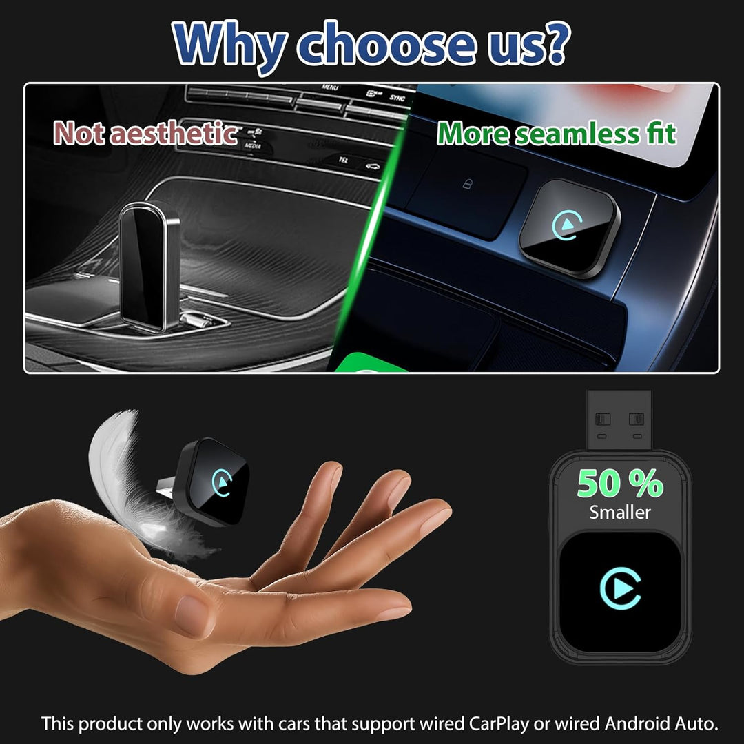 2 in 1 Wireless CarPlay & Android Auto Adapter - Mini Plug & Play USB Dongle, Kompatibel mit Autos a