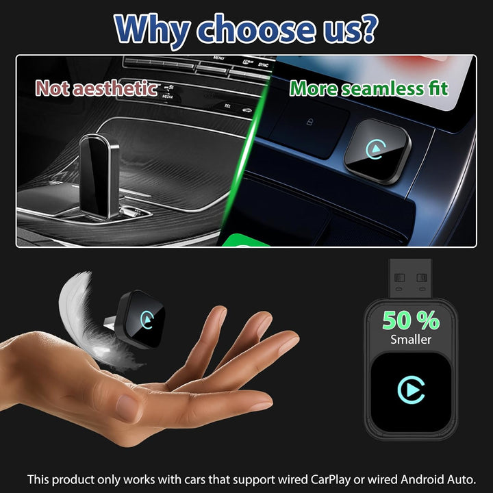 2 in 1 Wireless CarPlay & Android Auto Adapter - Mini Plug & Play USB Dongle, Kompatibel mit Autos a