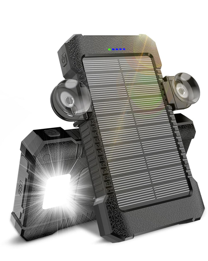Solar Powerbank 26800 mAh mit Saugnapfhalterung, Powerbank Externe Akkus 3 USB Anschlüsse mit Tasche