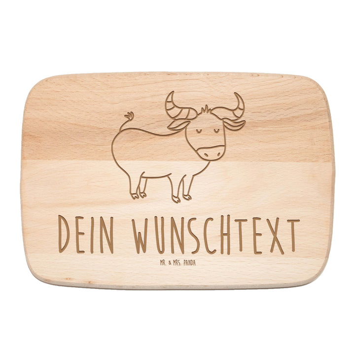 Mr. & Mrs. Panda Holzschneidebrett mit Gravur Sternzeichen Stier - Personalisierte Geschenke, Person