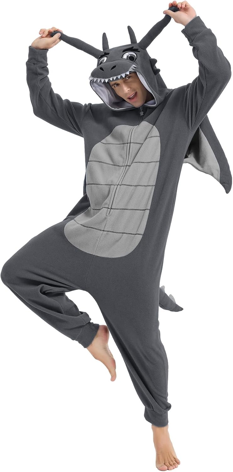 Focupaja Drache Onesie Erwachsene Tier-Cosplay Halloween Pyjamas Kostüme Teenager-Overall Einteiler