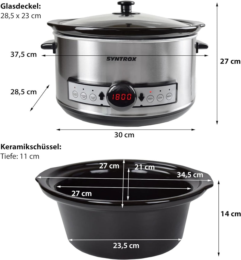 Syntrox Germany Slow Cooker Schongarer 4,5L mit Timer und Warmhaltefunktion - Leistung 280