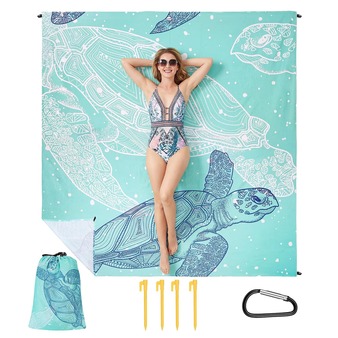 Zocipro Stranddecke Sandfrei 210x200cm – Ultraleicht, Wasserdicht & Faltbar – Picknickdecke mit 4 He