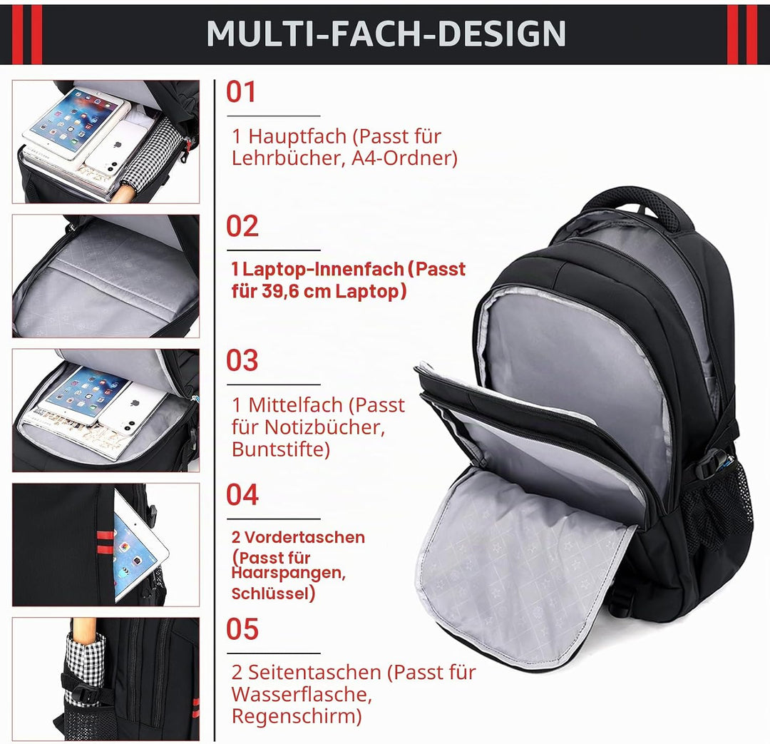 Amythe Schulrucksack Jungen mit Rollen, Abnehmbare Trolley Rucksack Teenager Schulranzen Jungen für