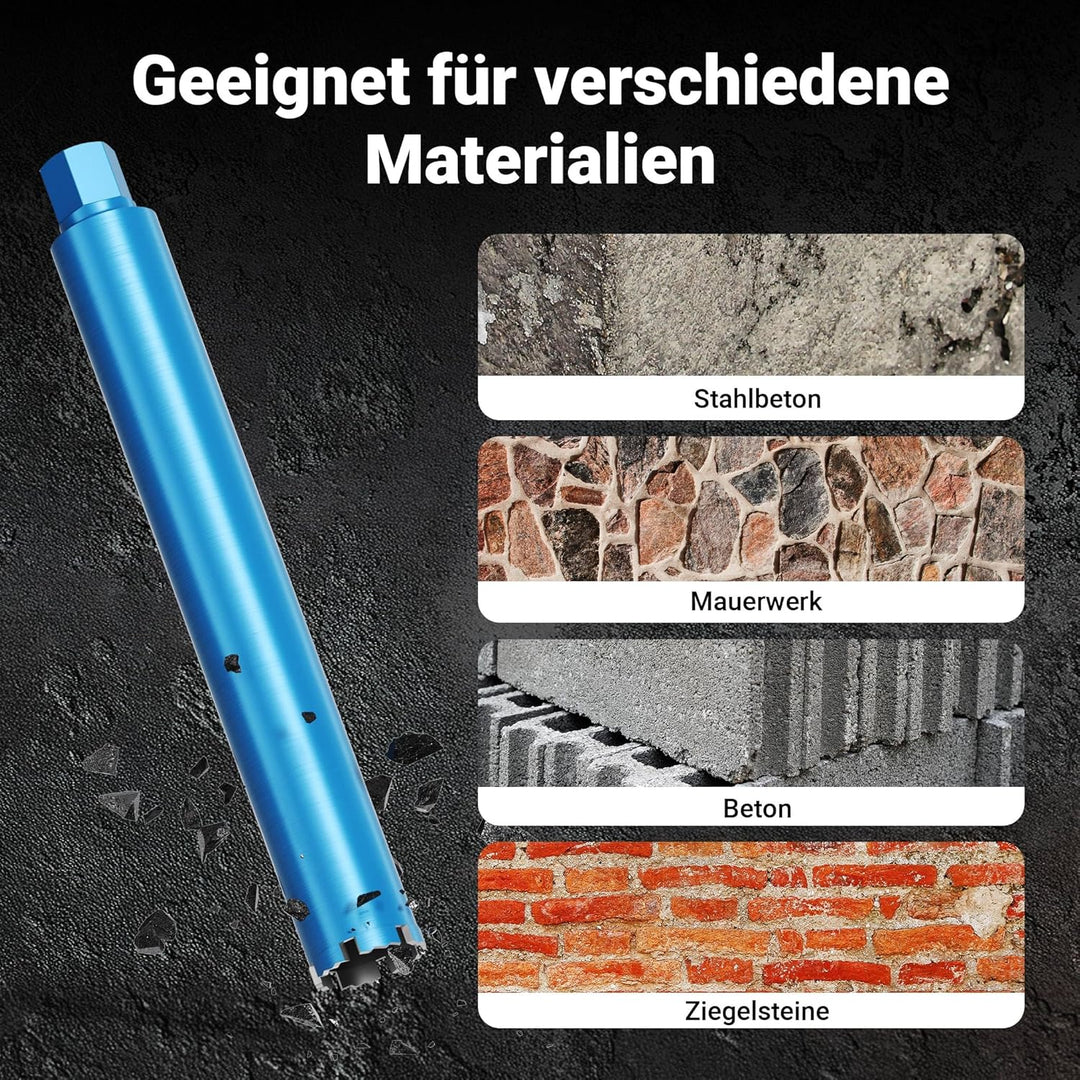Wiltec Diamantbohrkrone Typ 1 (Shark) Ø 67 mm, Bohrkrone 450 mm, 1¼ UNC Nassbohrkrone, Diamantbohrer