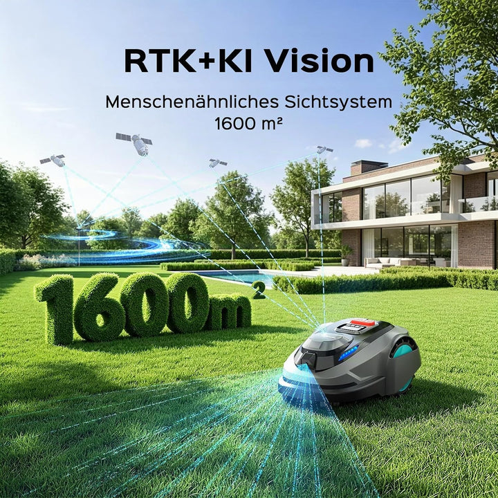 YARDCARE N1600PRO Mähroboter ohne Begrenzungskabel, bis 1600 m², RTK- und KI-Visionsnavigation, Erke