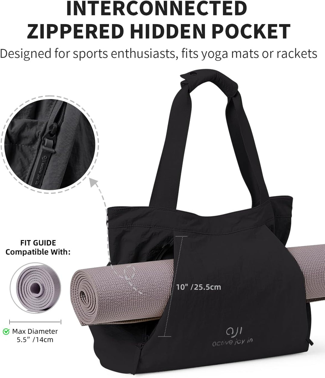 aji Yogatasche, Yoga Tasche mit Nass- und Trockenaufbewahrungstasche und Vielen Fächern, Yogamatte T