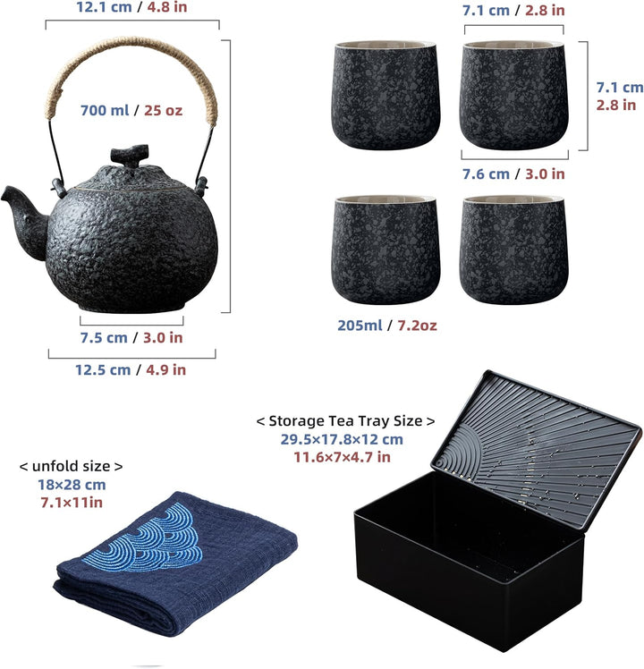 TEANAGOO Teekanne Portable Japanese Tea Set, Charcoal Grey Travel Porcelain Tea Set, 1 Teekanne (700