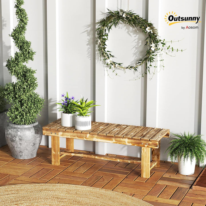 Outsunny Gartenbank, 2-Sitzer Holzbank, Sitzbank, Gartenmöbel, Rustikale Bank, Massivholz, Dunkelbra