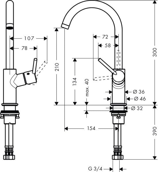 hansgrohe Wasserhahn Talis (Armatur mit Auslauf Höhe 210mm und Push-Open Ablaufgarnitur) Chrom
