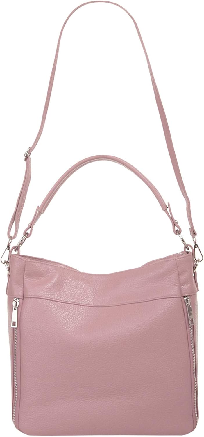 Handtasche Echt Leder Damen Made in Italy, Smartphonefach, Damentasche aus Rindleder, Umhängetasche