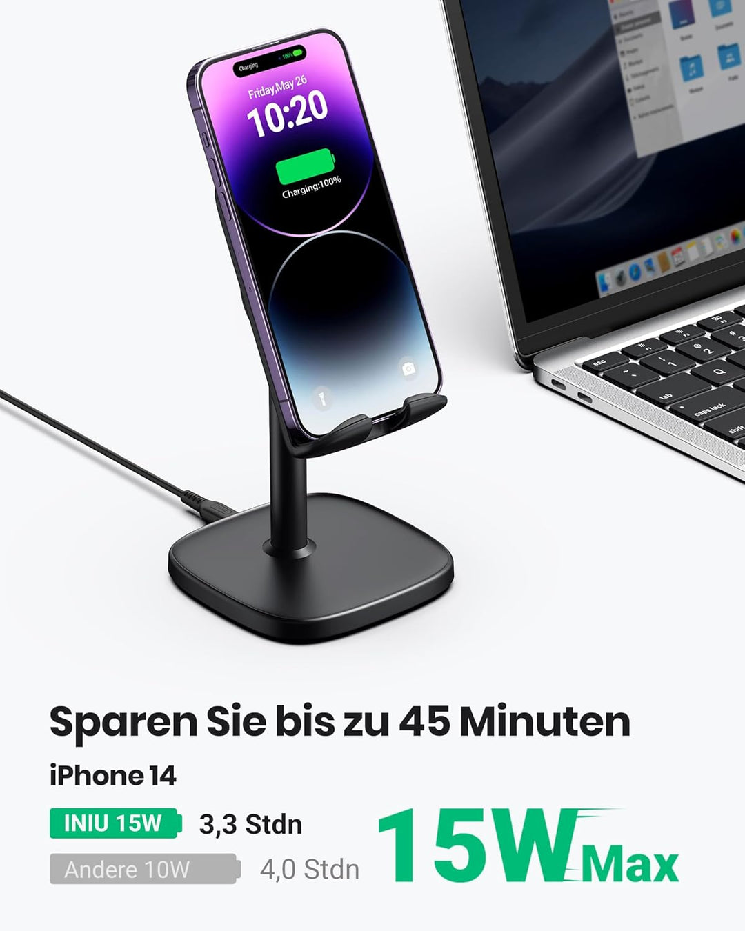 INIU Wireless Charger, 15W Induktive Ladestation Qi-Zertifiziert Schnelles Kabelloses Ladegerät Hand