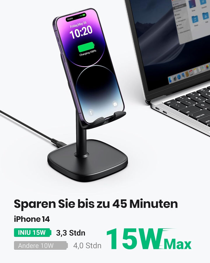 INIU Wireless Charger, 15W Induktive Ladestation Qi-Zertifiziert Schnelles Kabelloses Ladegerät Hand
