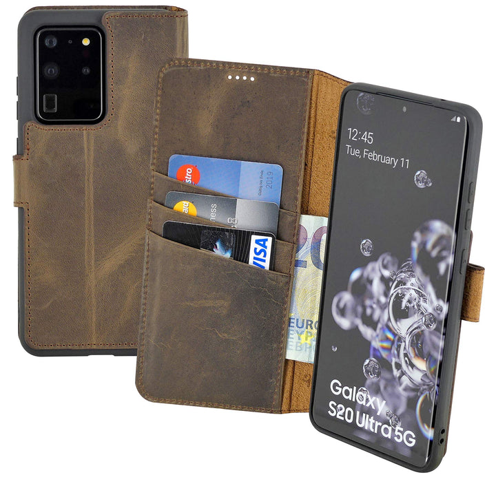 Suncase Book-Style Hülle kompatibel mit Samsung Galaxy S20 Ultra Leder Tasche (Slim-Fit) Lederhülle